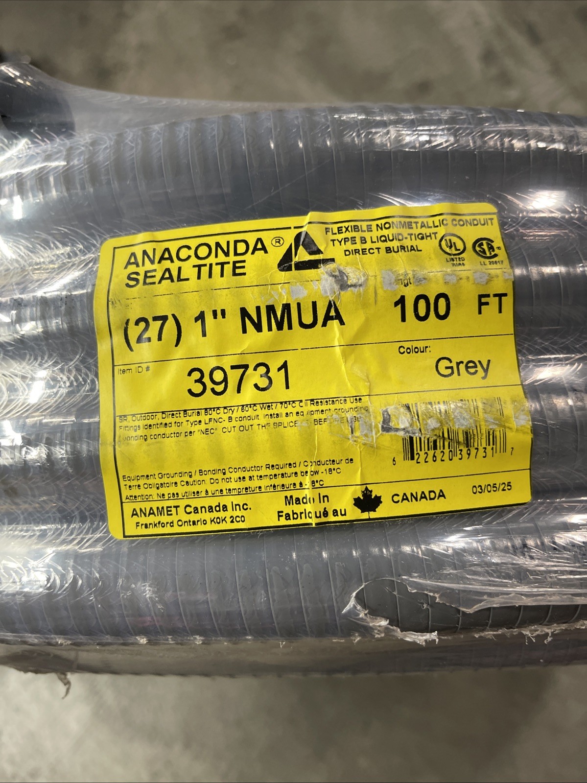 Anaconda Seal Tite, NMUA Type B, 1” Liquid Tight Flexible Conduit, 100\'/Roll