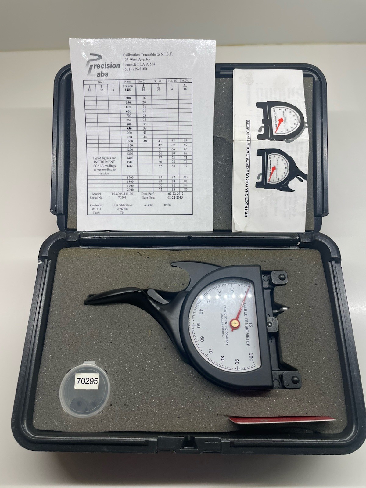Pacific Scientific Co. T5 Cable Tensiometer T5-8005-111-00 w/ Case