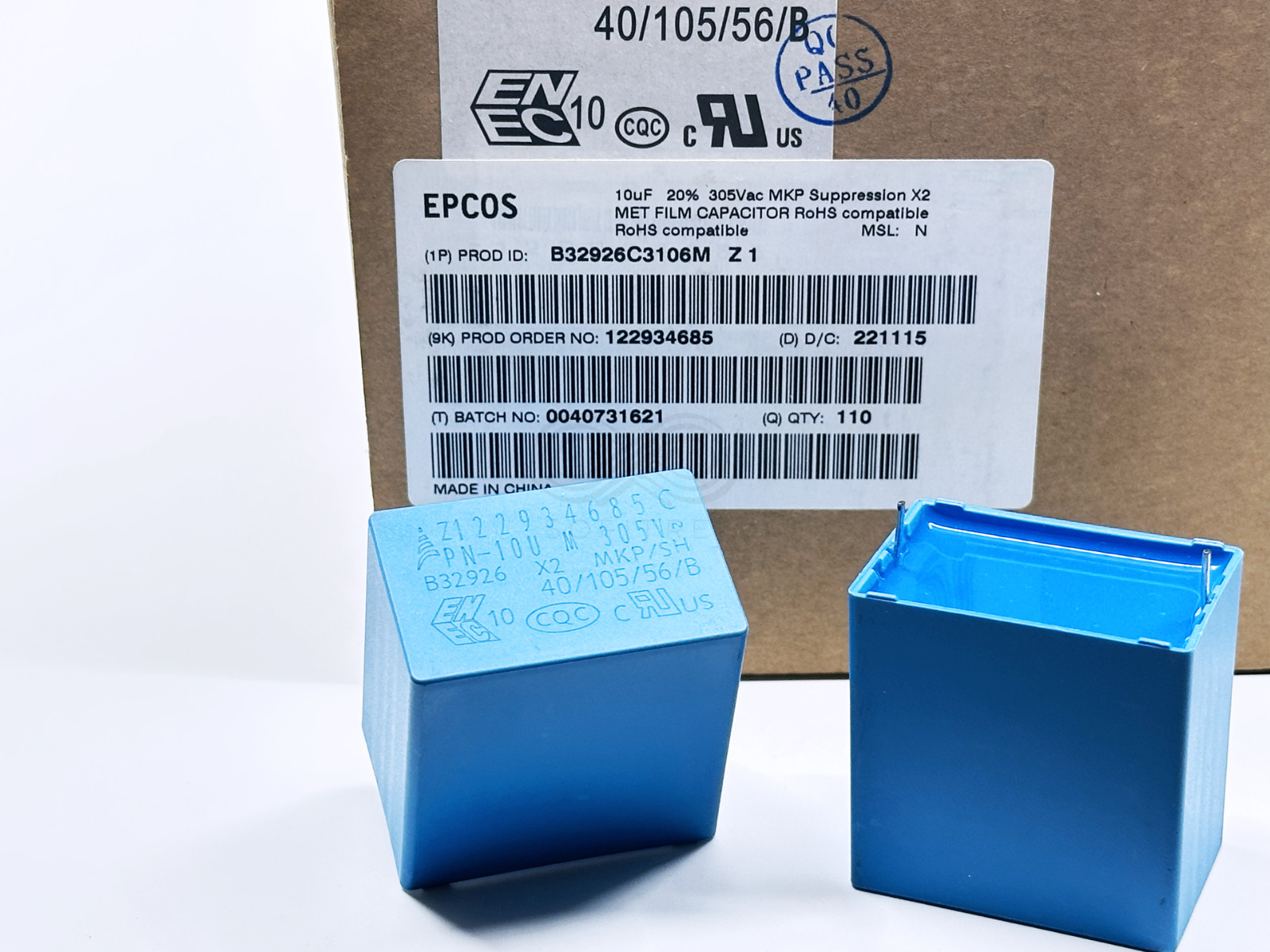 2PCS B32926C3106M EPCOS MKP X2 10uF 305VAC EMI Suppression Film Capacitor 37.5mm 2PCS B32926C3106M EPCOS MKP X2 10uF 305VAC EMI Suppression Film Capacitor 37.5mm