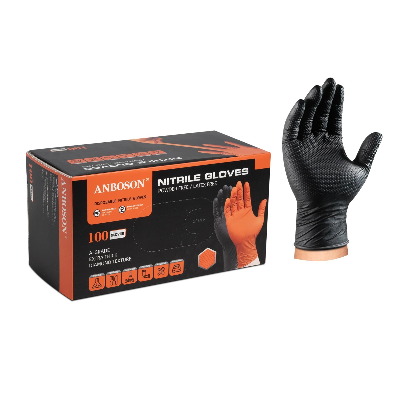10 Mil Nitrile Gloves 100 Count Heavy Duty Diamond Grip Mechanic Auto Repair