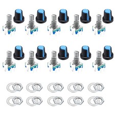 10Pcs Rotary Encoder 15mm Full Shaft Potentiometer with Blue Plastic Knob picture