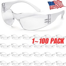 20 PAIR PACK Protective Safety Glasses Clear Lens Work UV ANSI Z87 Lot of 12 picture