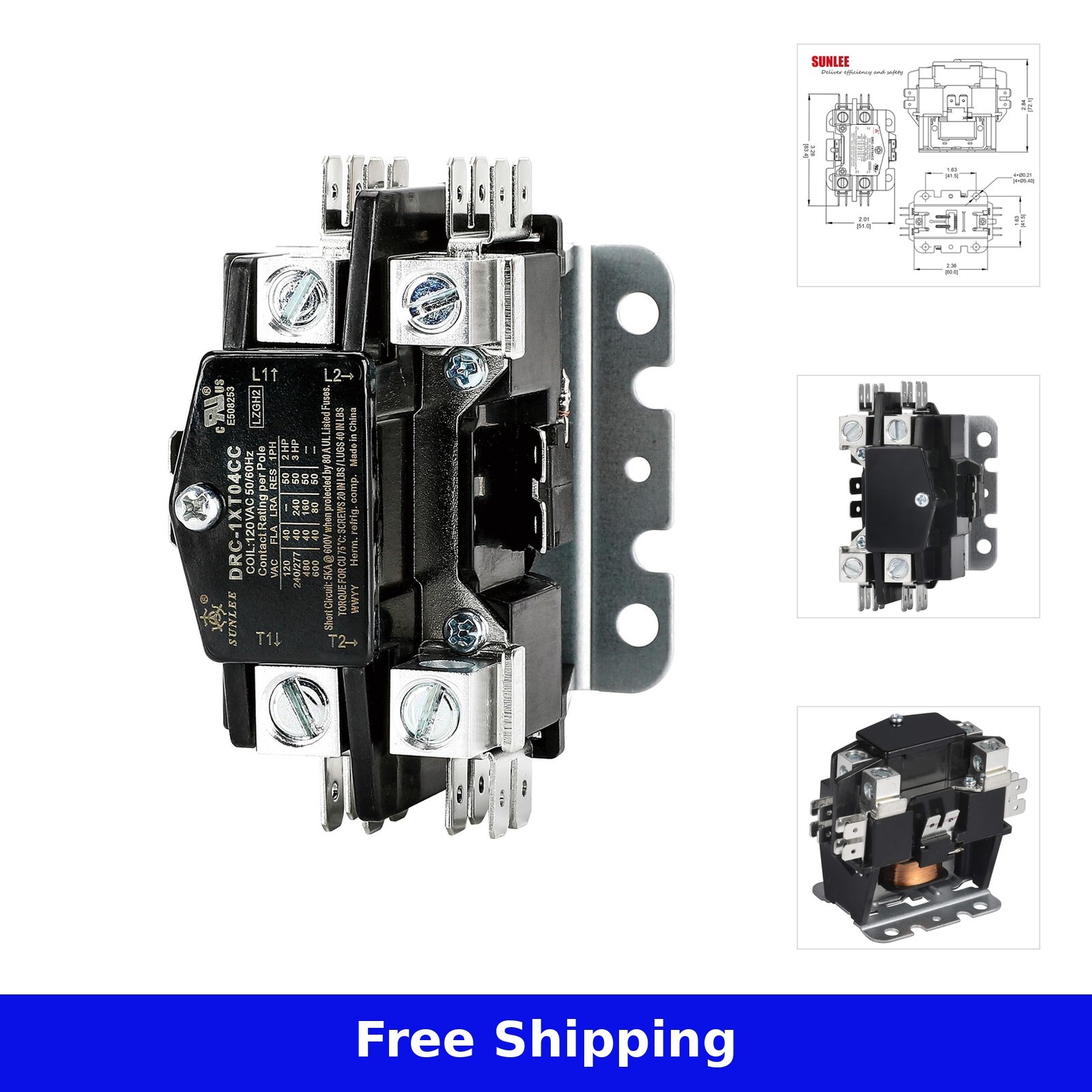 SunLee 1 Pole 40 Amp 120V Coil UL Recognized and A2L Compliant Definite Purpose
