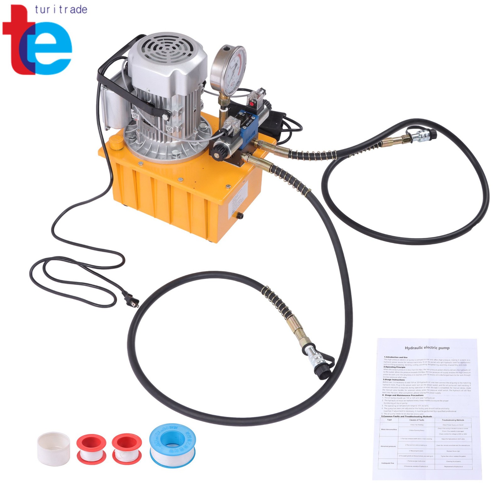 8L Electric Hydraulic Pump 10000PSI Double Acting Solenoid Valve 110V 750W NPT