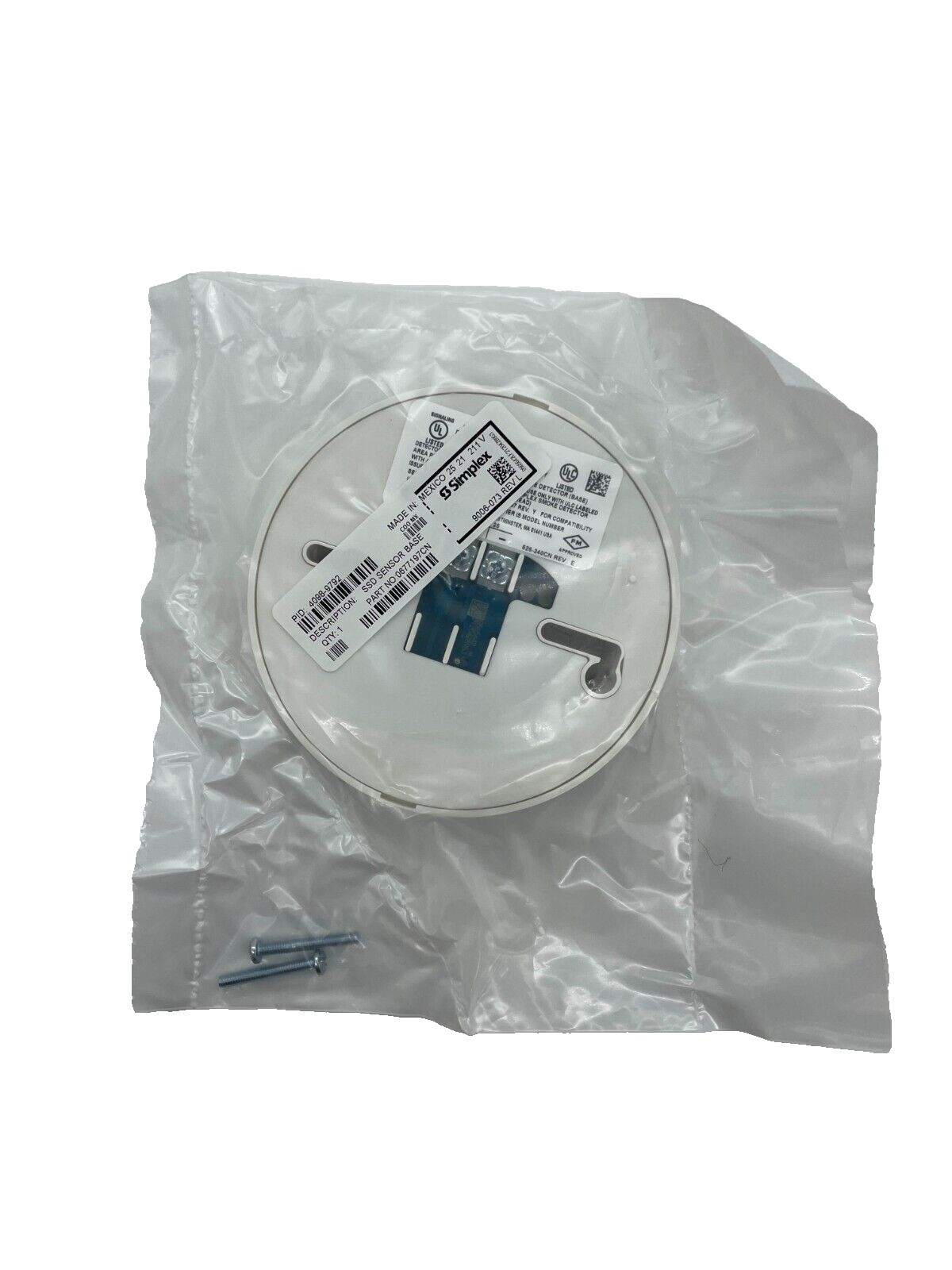 Simplex 4098-9792 TrueAlarm Standard Addressable Sensor Base, White, No Relay