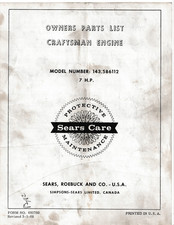 SEARS CRAFTSMAN 4-CYCLE ENGINE 7 HP Model 143.586112 1968 OWNER'S PARTS LIST picture