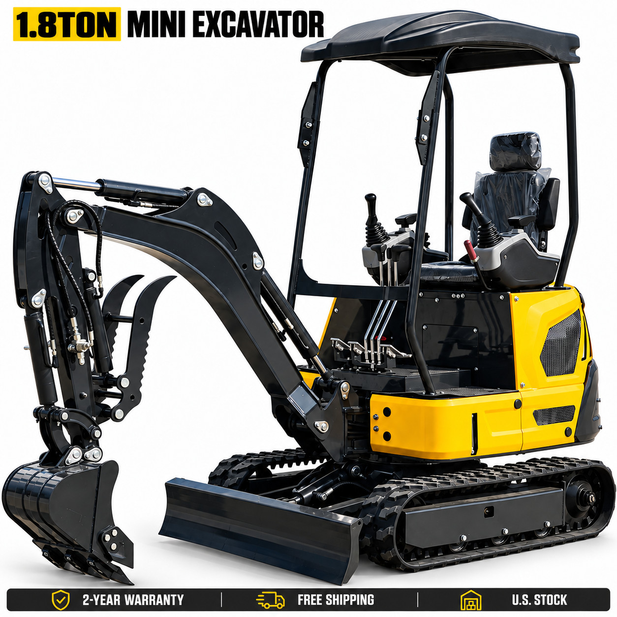 1.8 Ton Mini Excavator Kubota D722 EPA Diesel Side Swing Pilot Crawler Digger