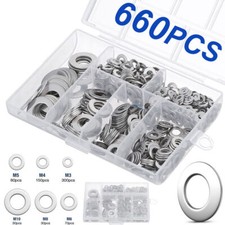 660 Pieces of 304 Stainless Steel Washers Flat Washer Assortment Set Kit 6 Sizes picture