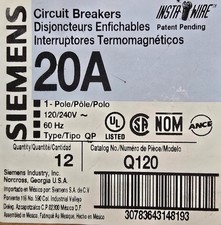 (BOX OF 12) Siemens Q120 1-Pole Circuit Breaker 20 AMP 120/240V Type QP Home/RV picture