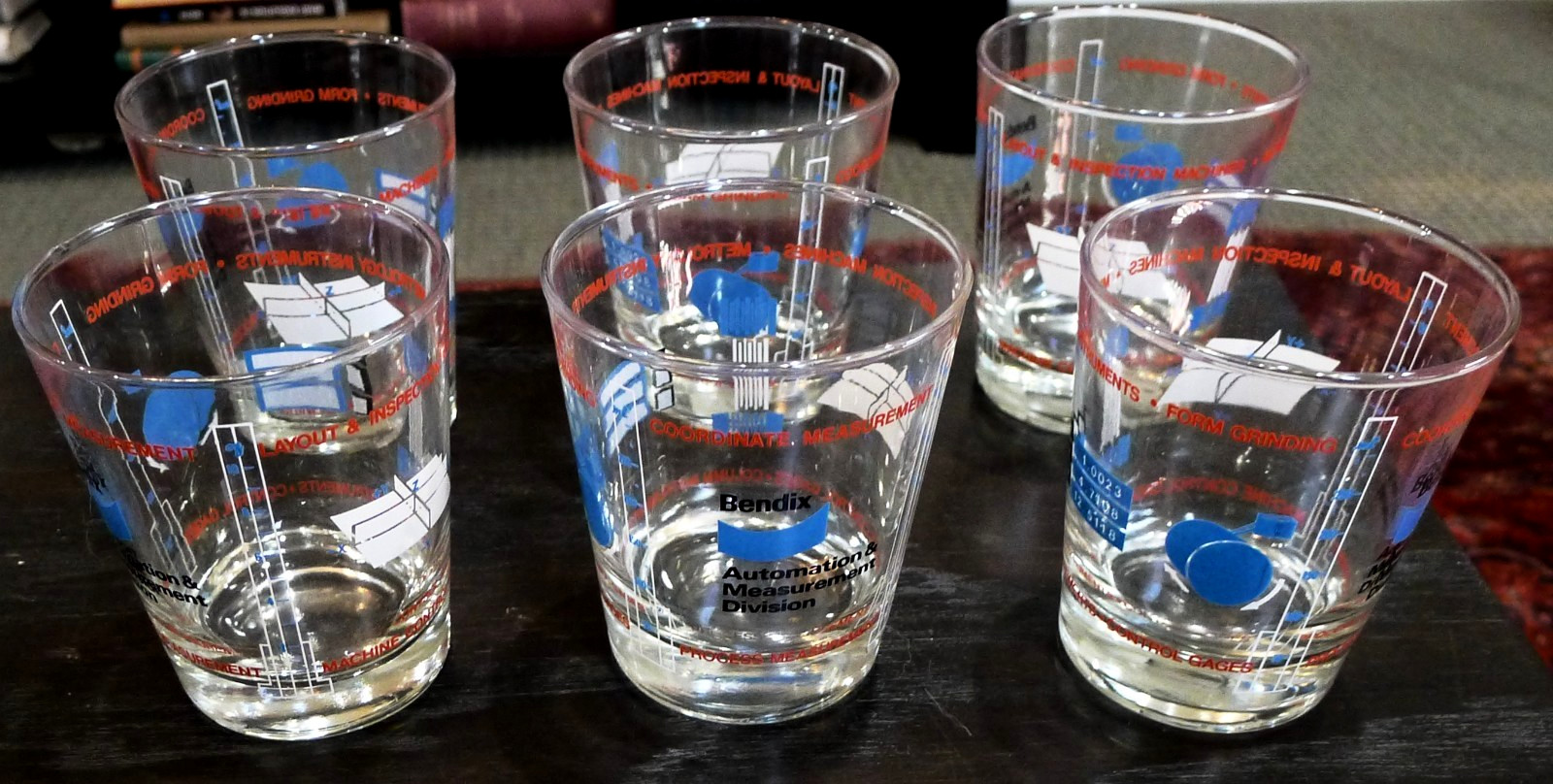 Vintage 1970s Bendix Set of 6 Glasses/Tumblers Automation & Measurement Div NOS