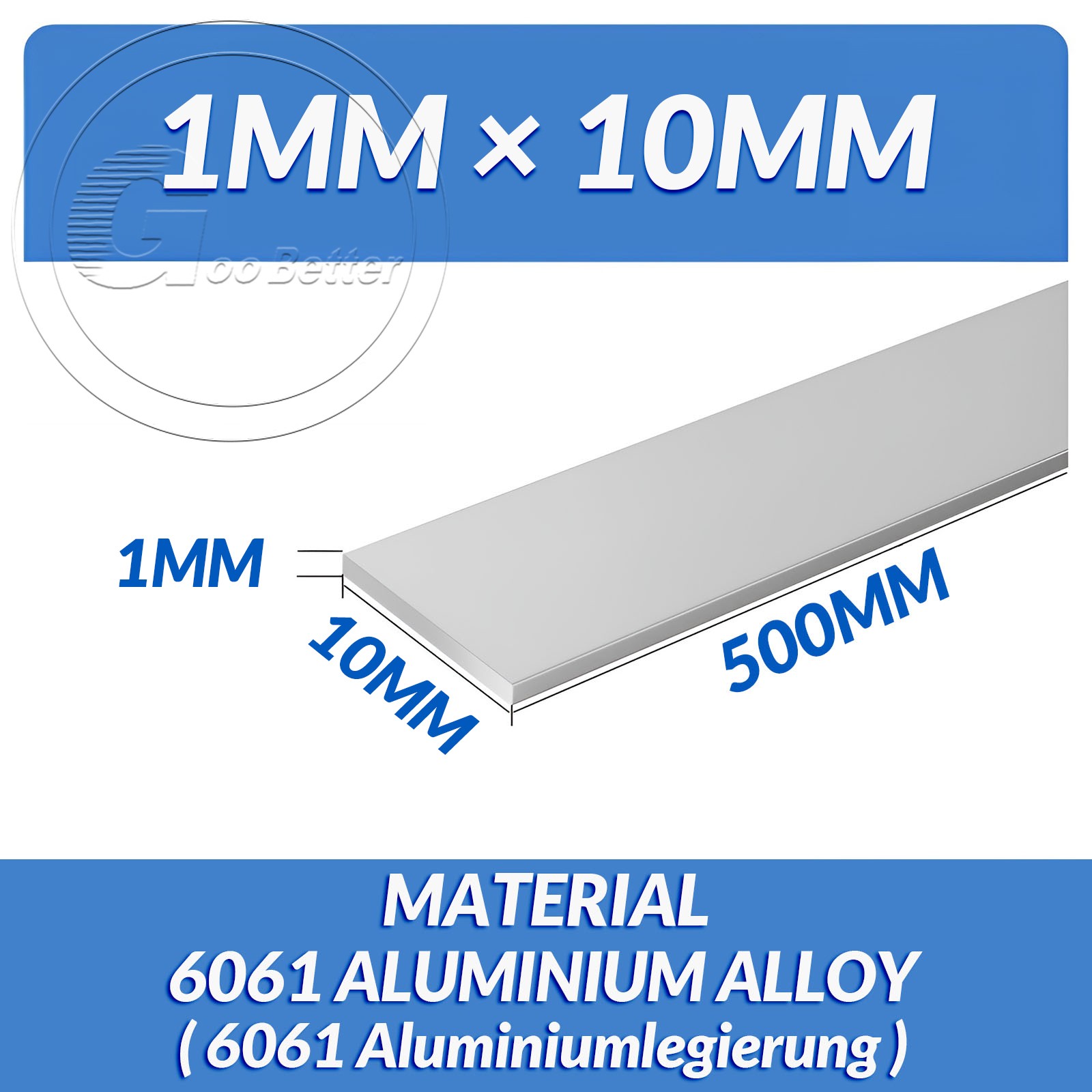 Aluminium Flat Bar Strip Metric Length 500mm Thickness 1mm-5mm Width 4mm-150mm