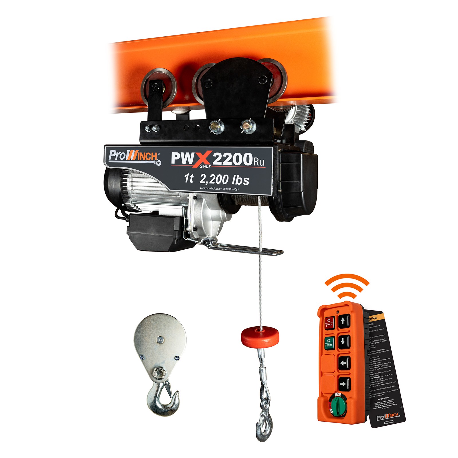 1 ton 2200 lb 110V Electric Wire Rope Hoist 38 ft. Wireless w/ Power Trolley H1