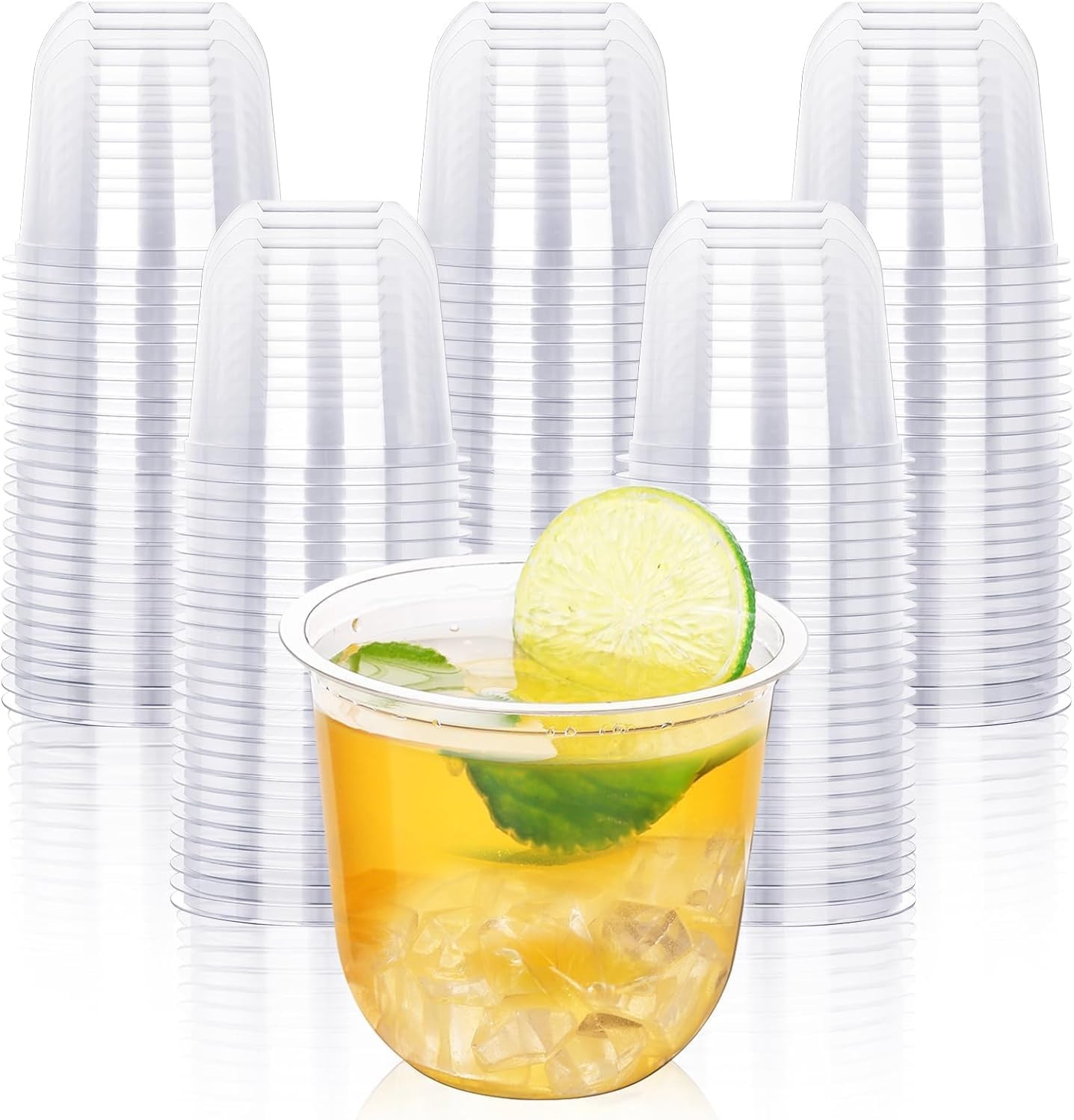100 Pcs Disposable Stemless Glasses 12oz Crystal Plastic Wine Glasses Clear C...
