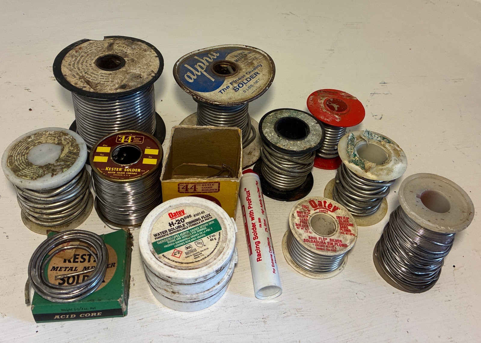 Bulk Lot Vintage Solder Spools 10-11 lbs Total - Kester 44, Alpha, Oatey Flux