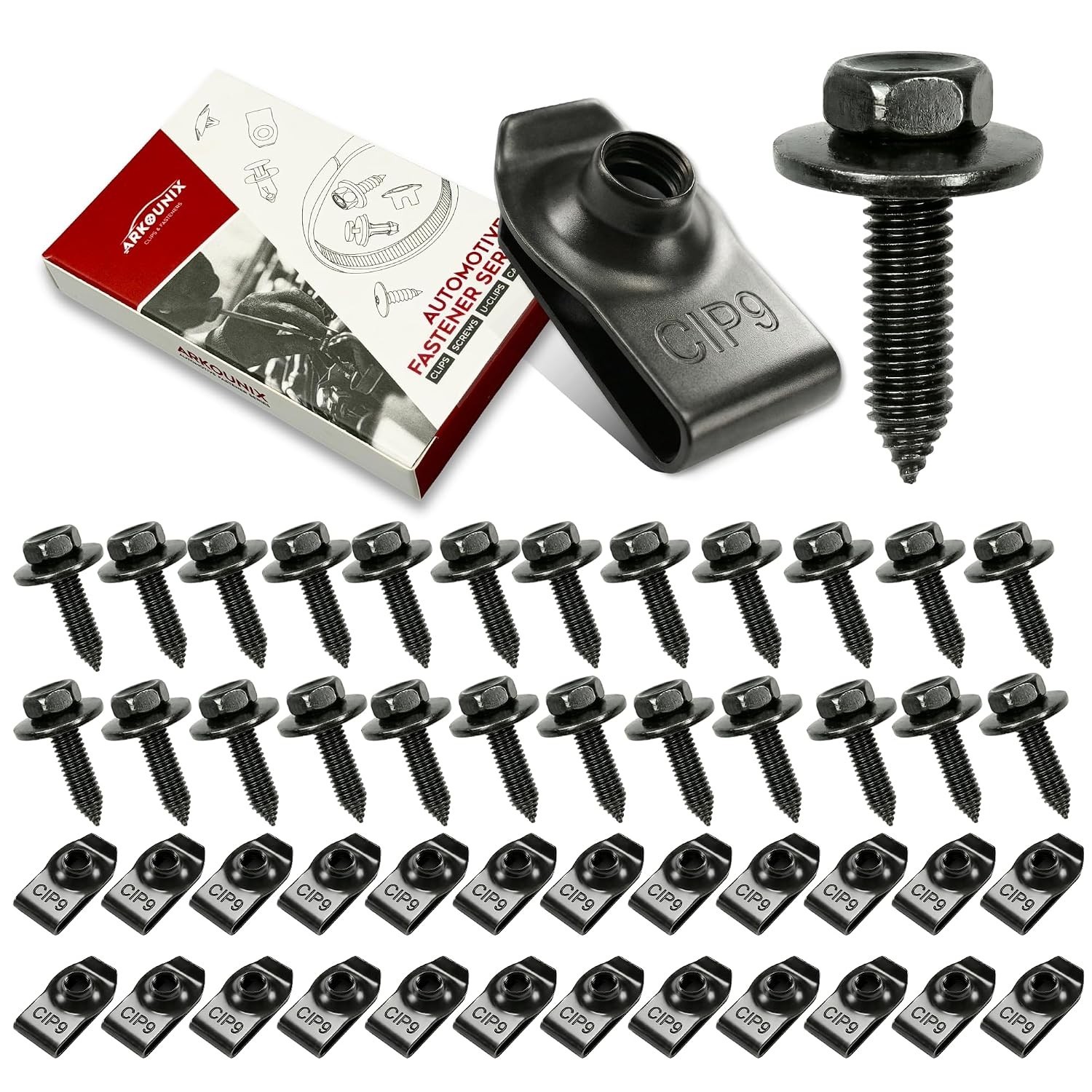50PCS Automotive Body Bolts and U Nut Clips Kit Fender Bumper Fasteners Set