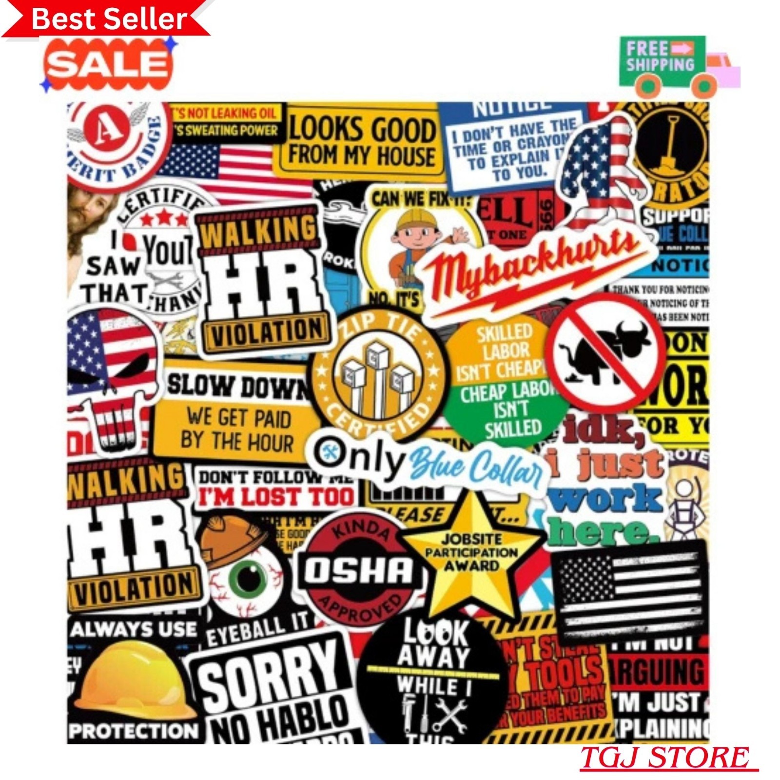 173 PCS Funny Hard Hat Stickers Waterproof Blue Collar Decals Pack Laptop Helmet