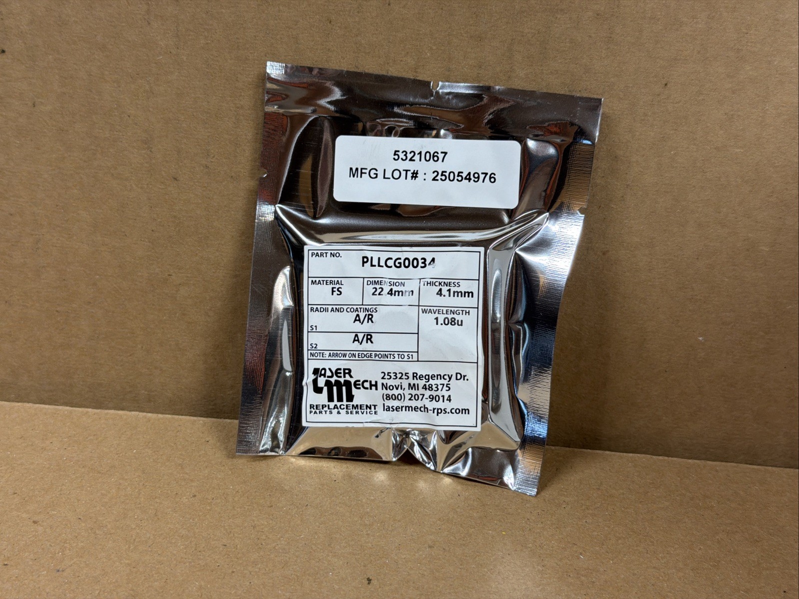 Laser Mech PLLCG0034 Cover Glass 22.4mm x 4.1mm 1.08um A/R FS FAST SHIPPING
