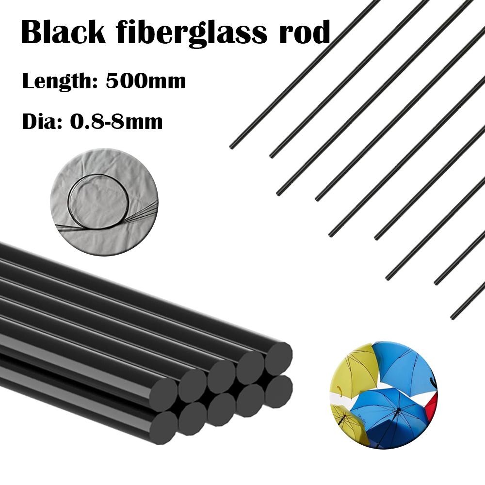 1-10pcs 500mm Black Fiberglass Rod 0.8-8mm Dia - High Strength Lightweight Diy +