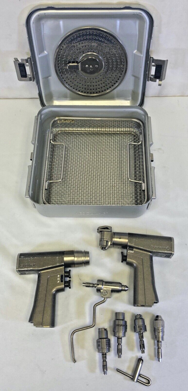 Stryker System 6 Dual Trigger Drill & Saw Set w Attachments & Sterilization Case