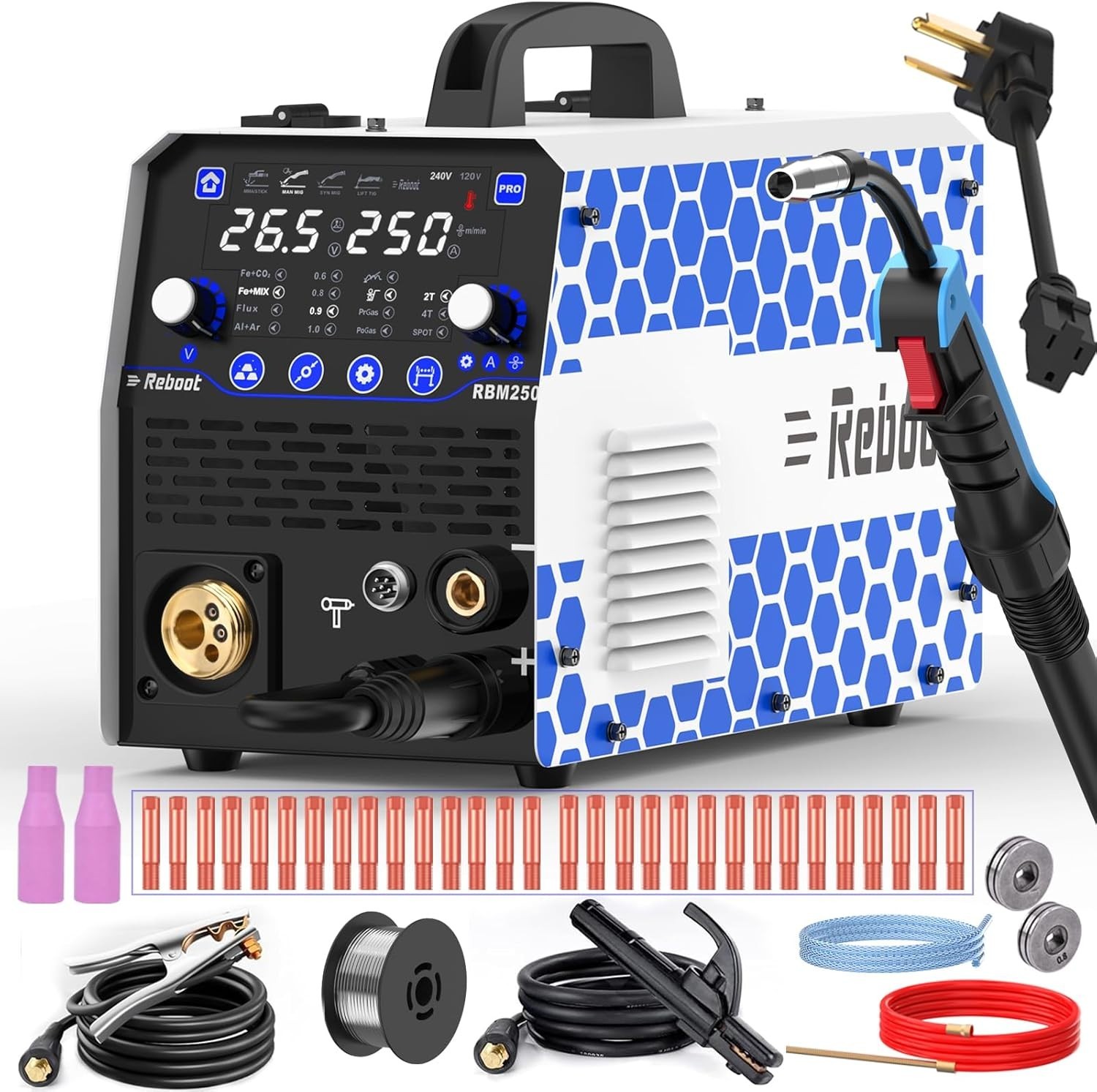 Reboot MIG Welder, 250Amp 6 in 1, 120V/240V Aluminum Multi Process Welding