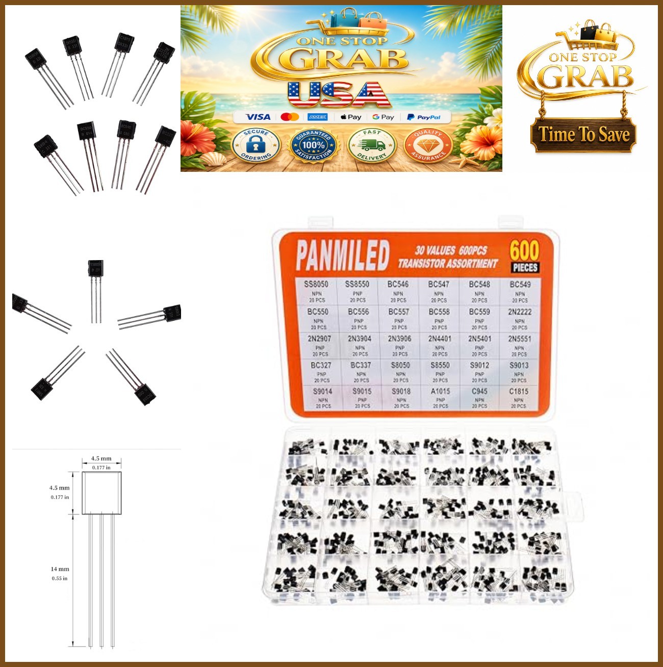 600 Piece Transistor Assortment Kit 30 Values NPN PNP 2N2222 2N3904 2N3906