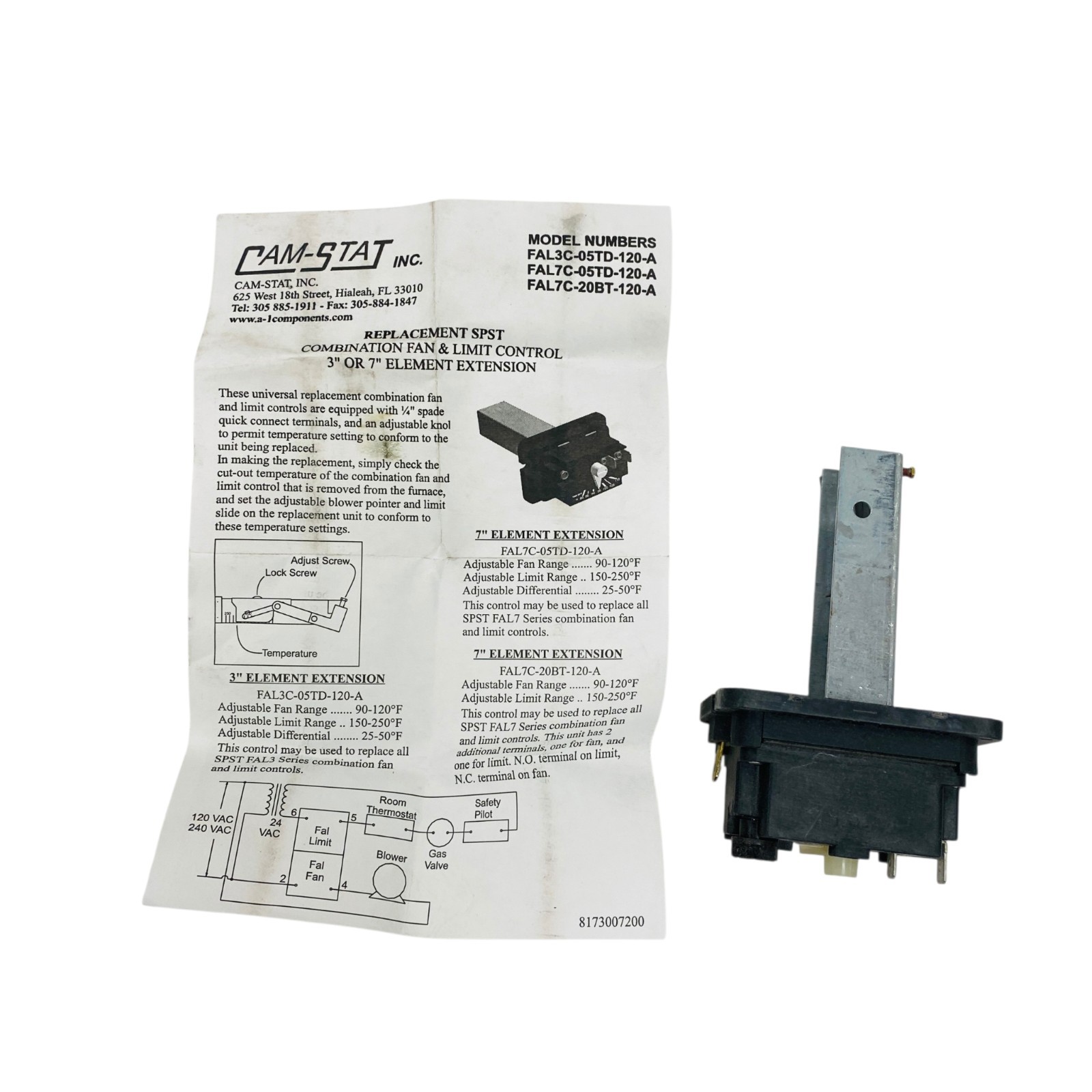 Cam-Stat FAL3C-05TD-120-A Combination Fan & Limit Control Switch 3\