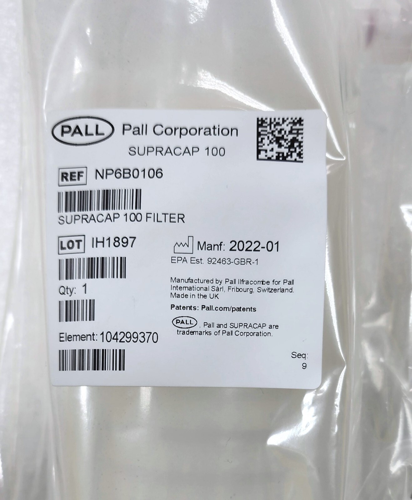 CYTIVA / PALL   NP6B0106 Supracap 100 depth filter capsule, in-line style, 10 in