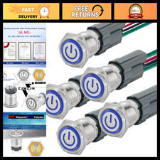 15A Latching Push Button Switch 12V-24VDC IP67 Waterproof SPST 1NO LED Light Blu picture