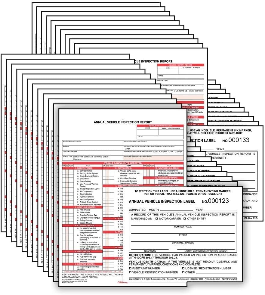 25-Pack, Annual Vehicle Inspection Report Form & 25-pack, Black
