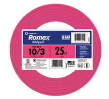 Romex NMB10/3 PINK Non-Metallic Cable, 10 AWG Wire, 3-Conductor, 25 ft L, Copper picture