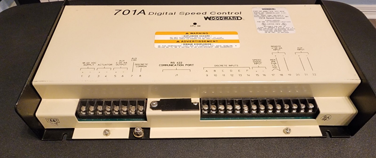 Woodward 701A Digital Speed Control Part Number 8280-216 / 146-9462