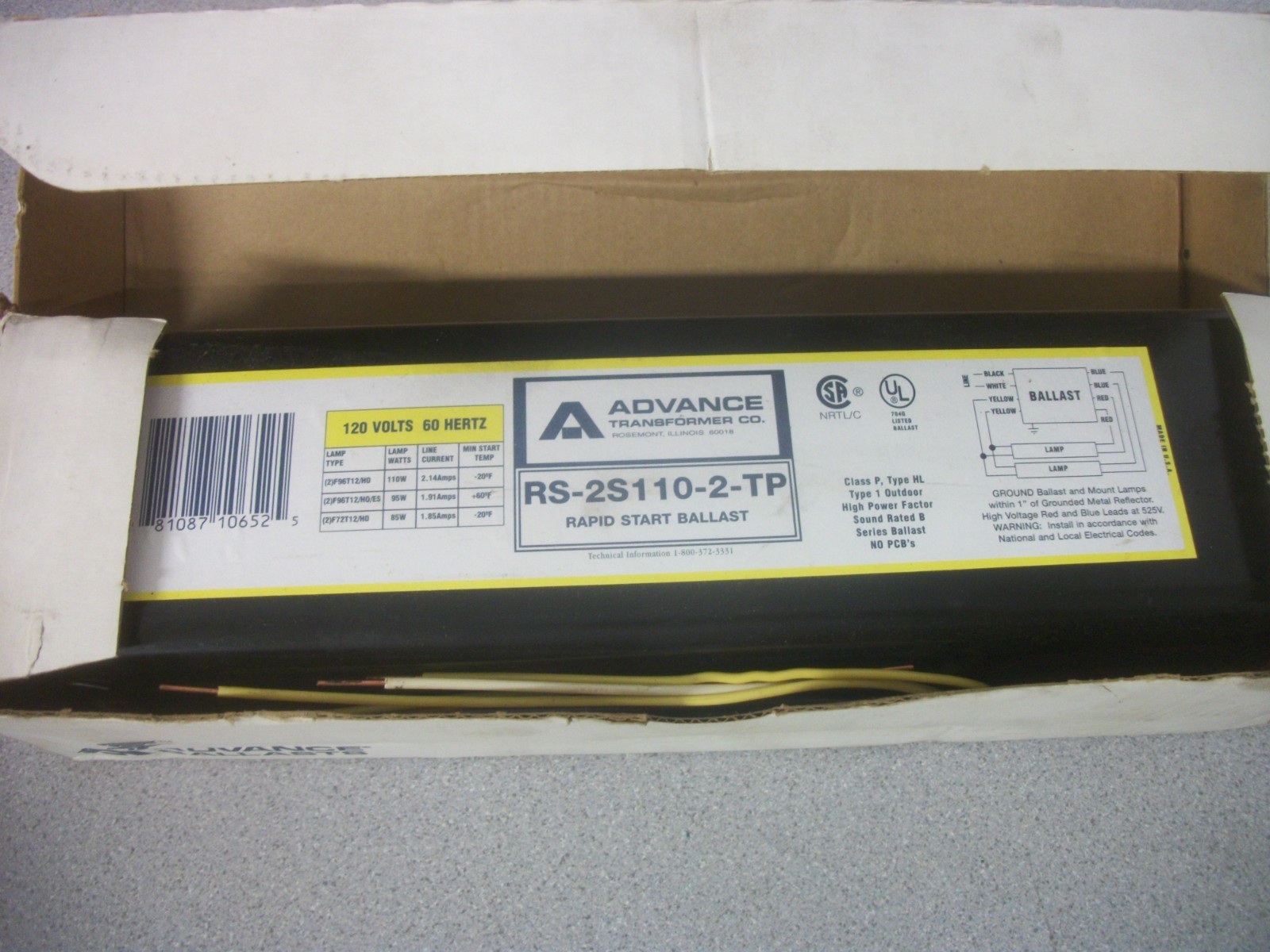 ADVANCE RAPID START BALLAST RS2S110TP 120VOLT NIB