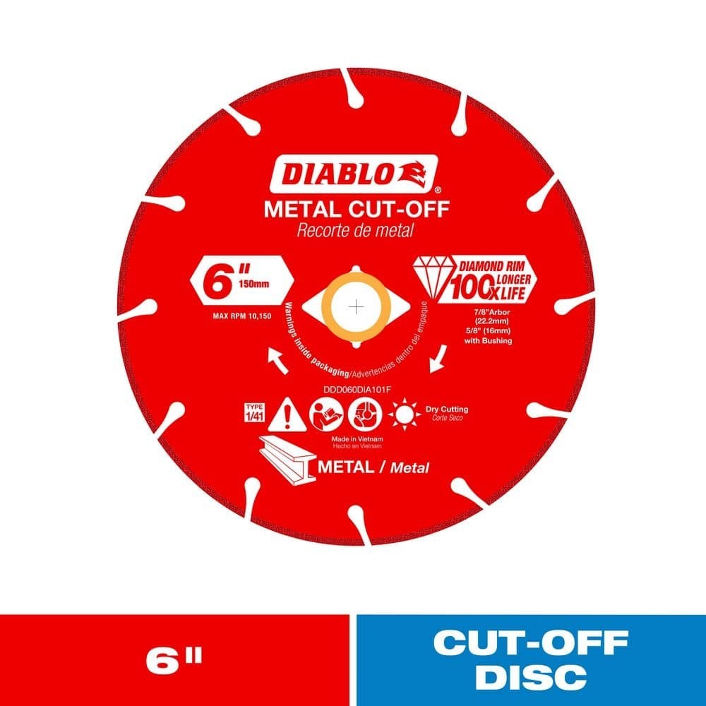 Diablo 6 in. Diamond Metal Cut-Off Wheel 0.047 in. x 7/8 in. 1 pk Diablo 6 in. Diamond Metal Cut-Off Wheel 0.047 in. x 7/8 in. 1 pk