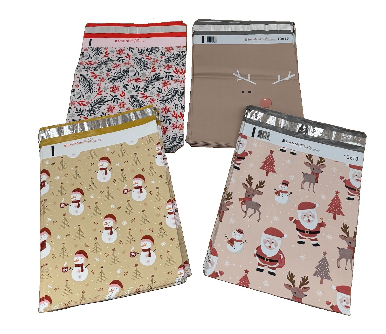 UpakNShip #SmileMail Christmas Poly Mailers Santa Snowman Reindeer Lot 225