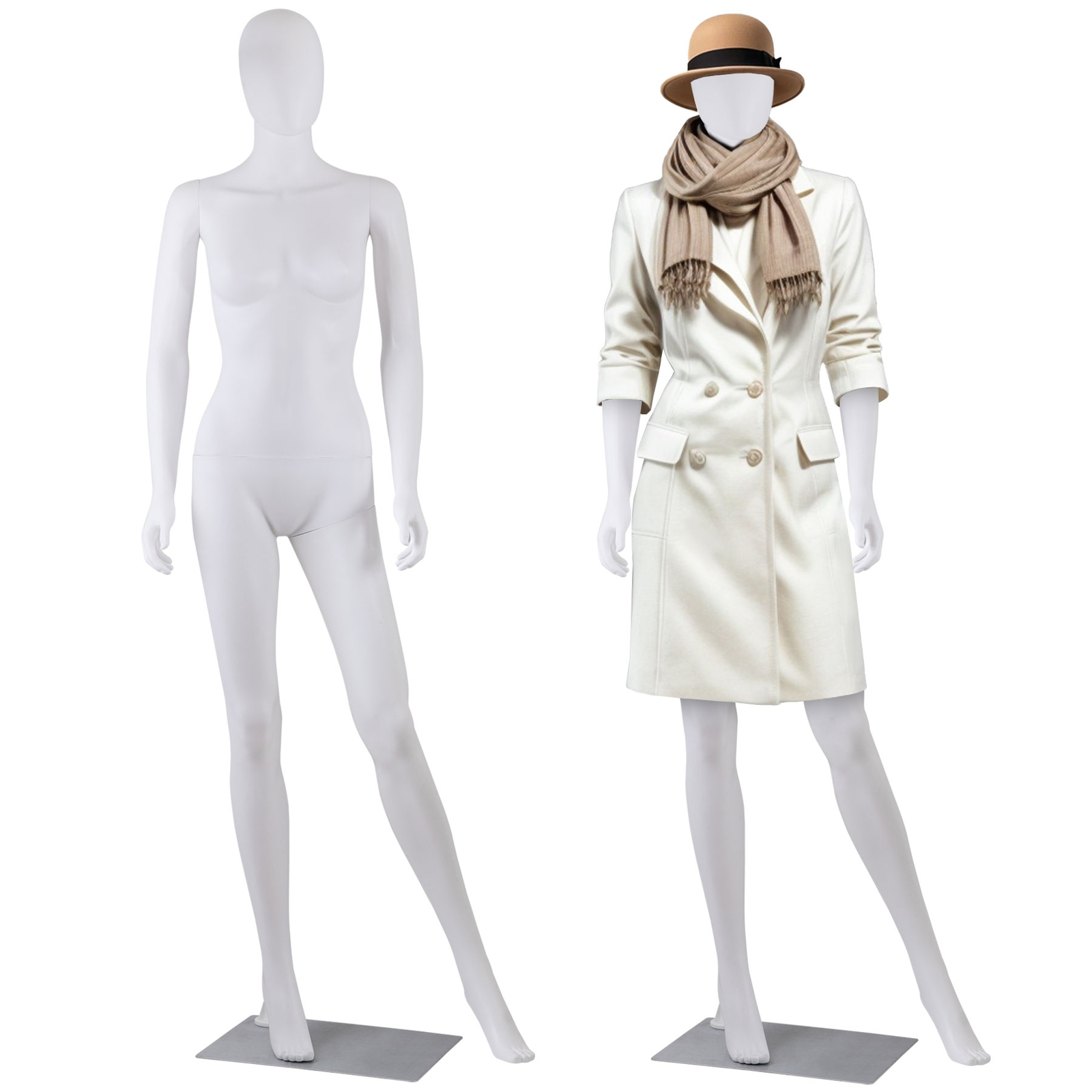 White Adjustable Female Mannequin Faceless Plastic Full Body Dress Form Base 70