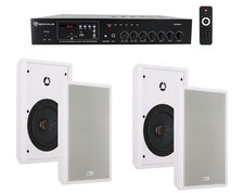 Rockville Commercial Amplifier+(4) Slim White Restaurant/Bar/Cafe Wall Speakers picture