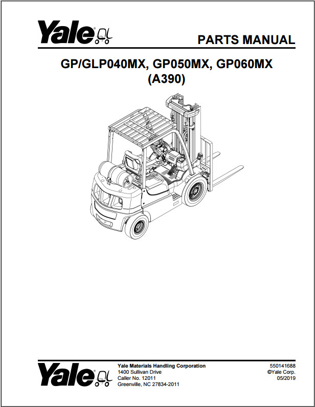 2019 Yale GP - GLP040MX - GP050MX - GP060MX (A390) Fork Lift Parts Manual USB