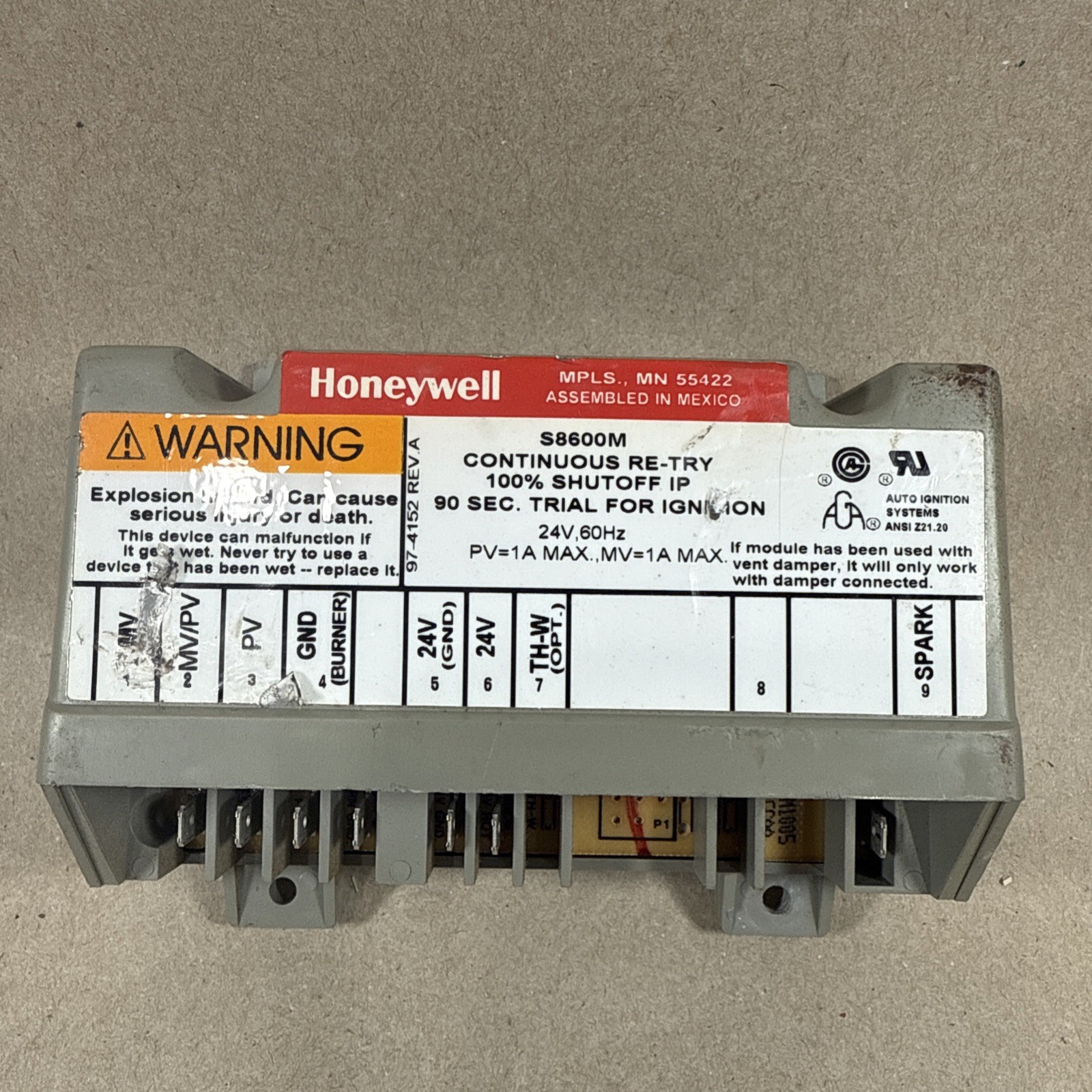 ✅. Honeywell S8600M1005 1Ignition Control Module HQ1011449HW S8600M