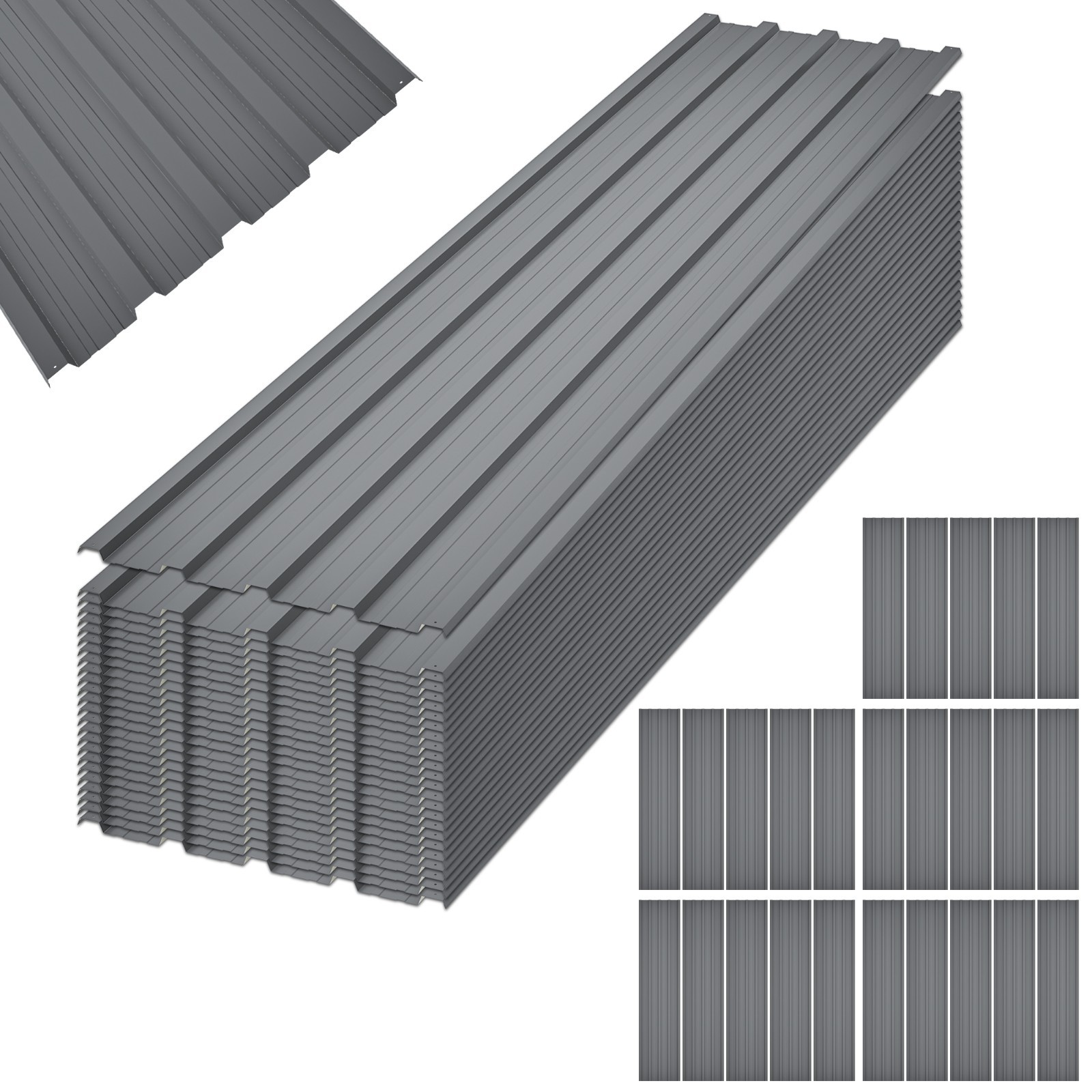 15 Pcs Galvanized Metal Roof Panels 16.77x73.23 in 127.9 Sq Ft Screws Included 15 Pcs Galvanized Metal Roof Panels 16.77x73.23 in 127.9 Sq Ft Screws Included