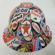 NEW FULL BRIM Hard Hat custom hydro dipped in FULL COLOR OIL AND GAS SIGNS  picture