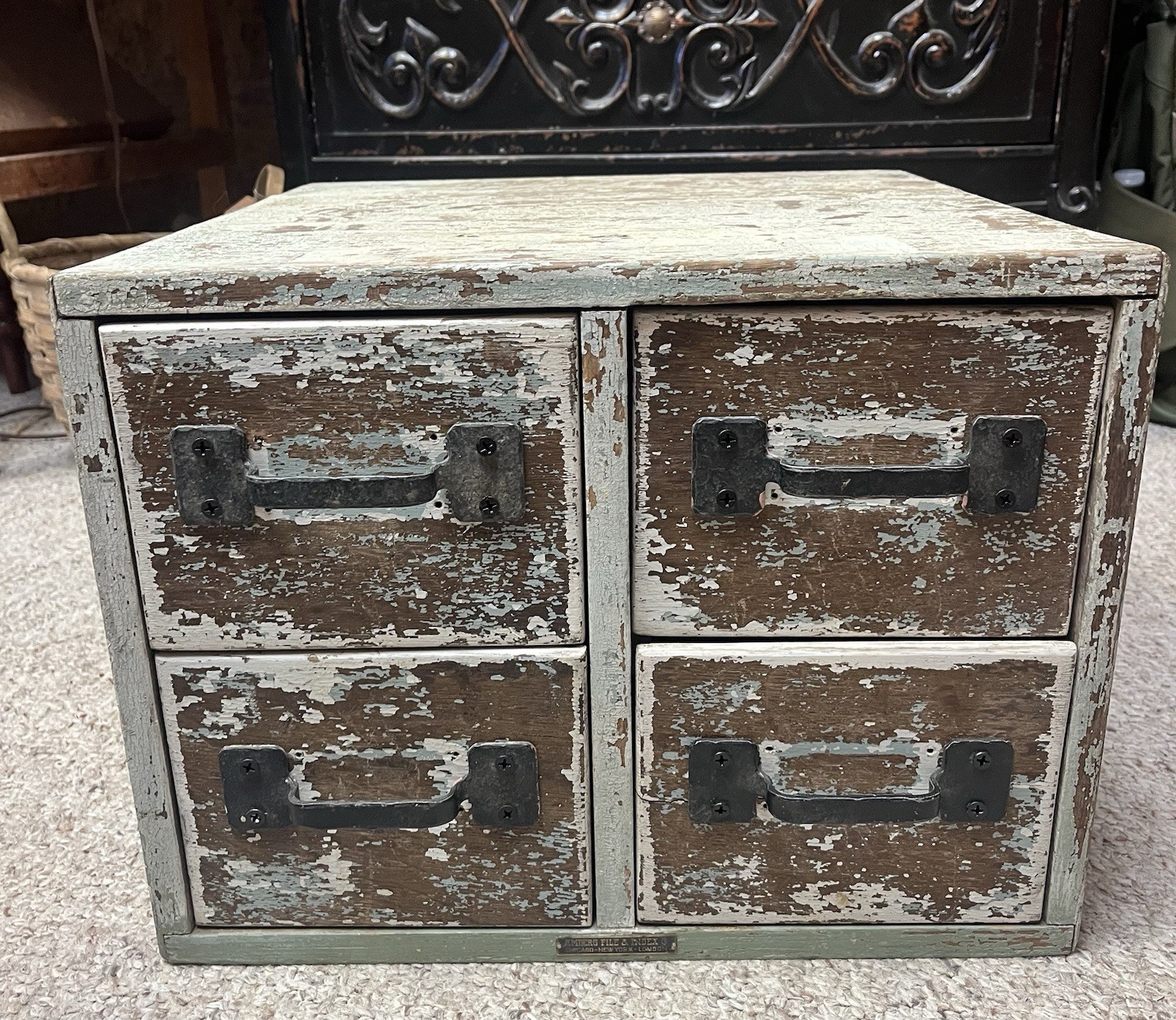 Vintage Antique So Shabby Chic Primitive  4 Drawer Storage Cabinet Apothecary