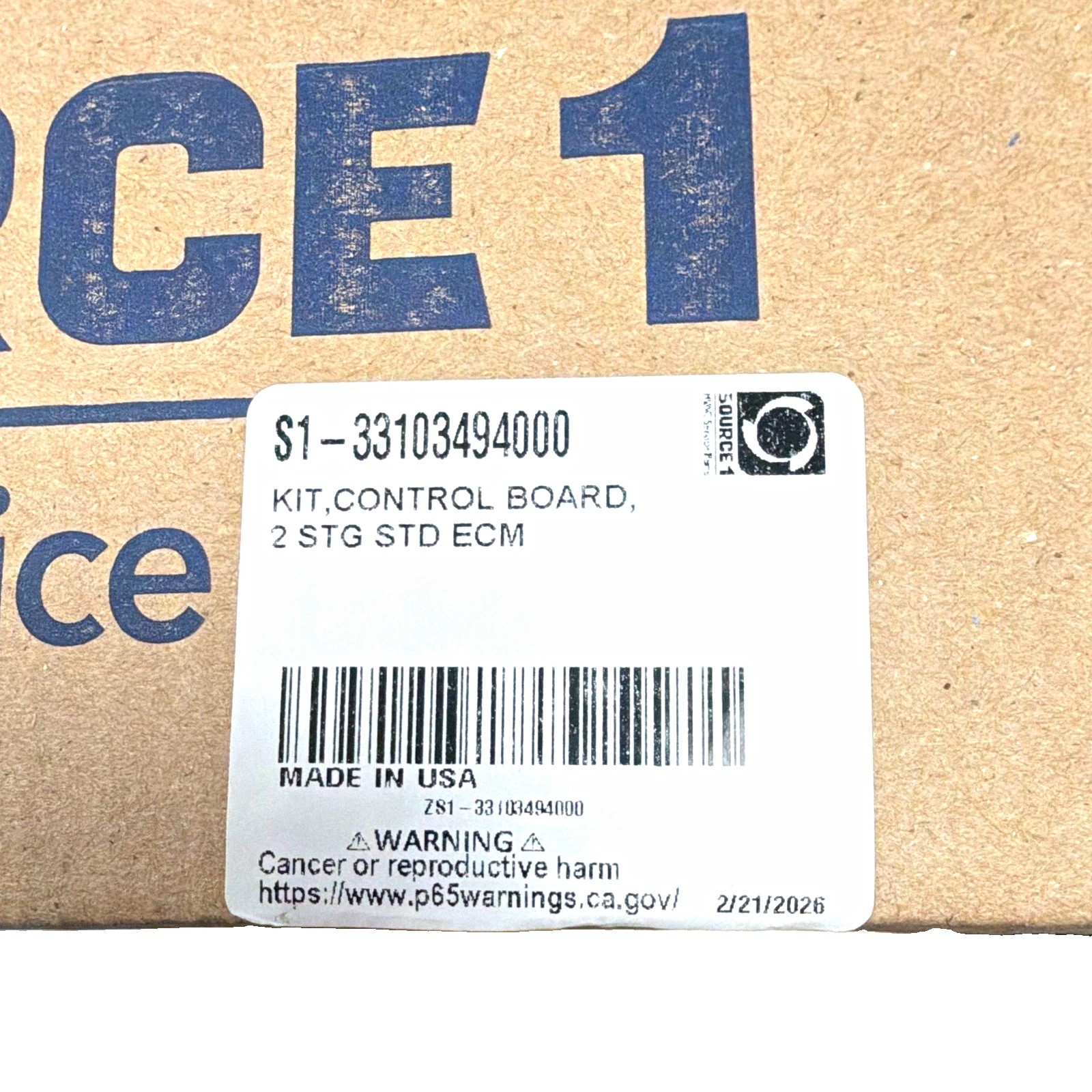 Source 1 S1-33103494000 Control Board Kit 2 STG STD ECM Module Made in USA