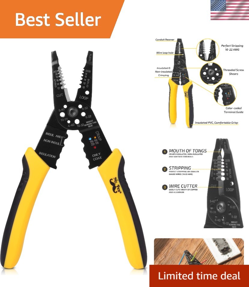 8-Inch Ergonomic Wire Stripper & Cutter - Durable High Carbon Steel Tool