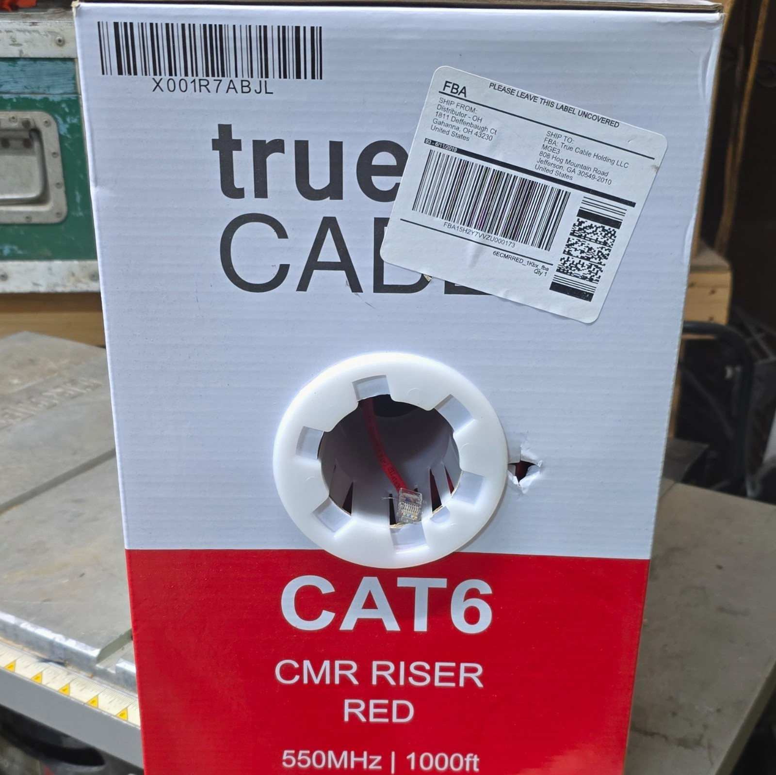 trueCABLE CAT6 CMR Riser Network Cable, Copper, Red, 1000 ft