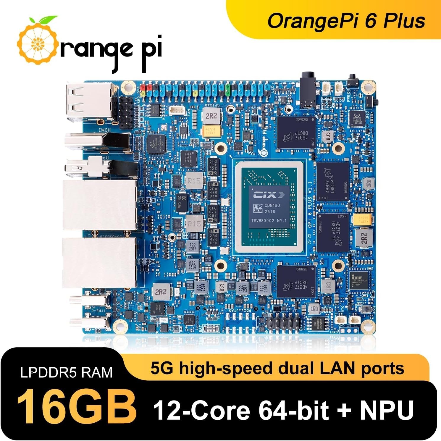 orange pi plus 16 gb ram 12 core 64 bit 45 Tops with aluminum case