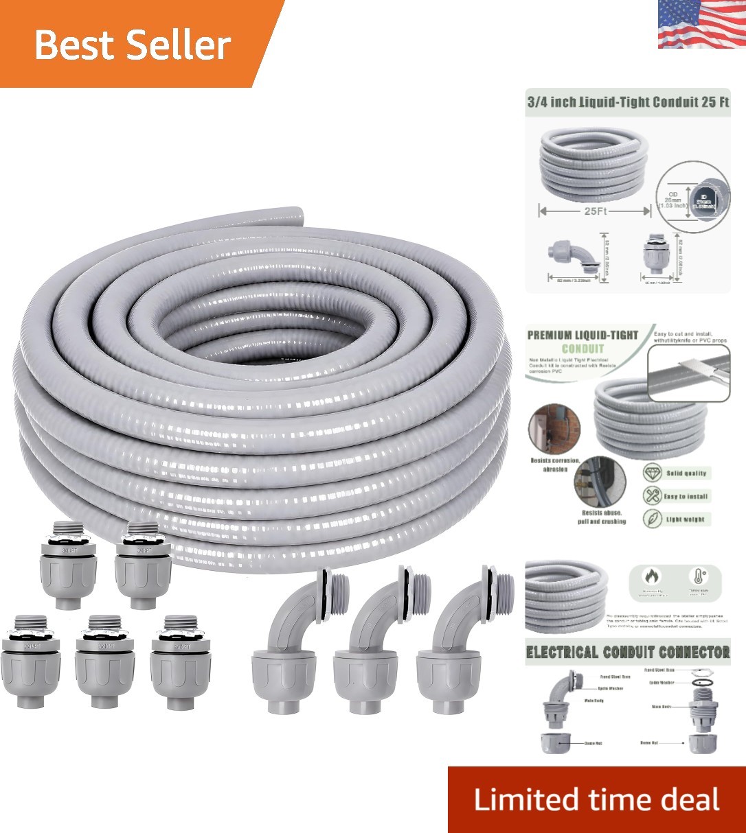 Effortless Installation Liquid Tight Conduit Kit - 3/4 Inch x 25 FT Non-Metallic