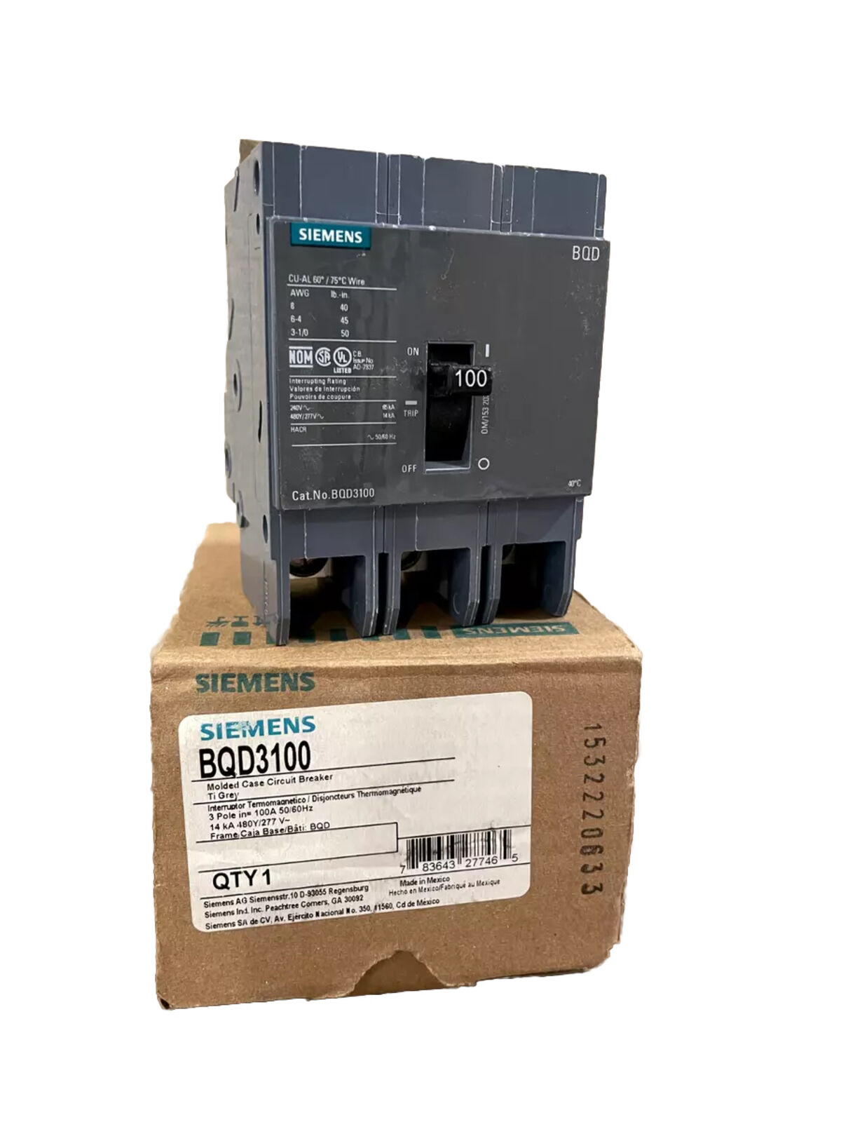 (1) NEW Siemens BQD3100 3p 480v 100a Circuit Breaker - NEW IN BOX - 24 AVAILABLE