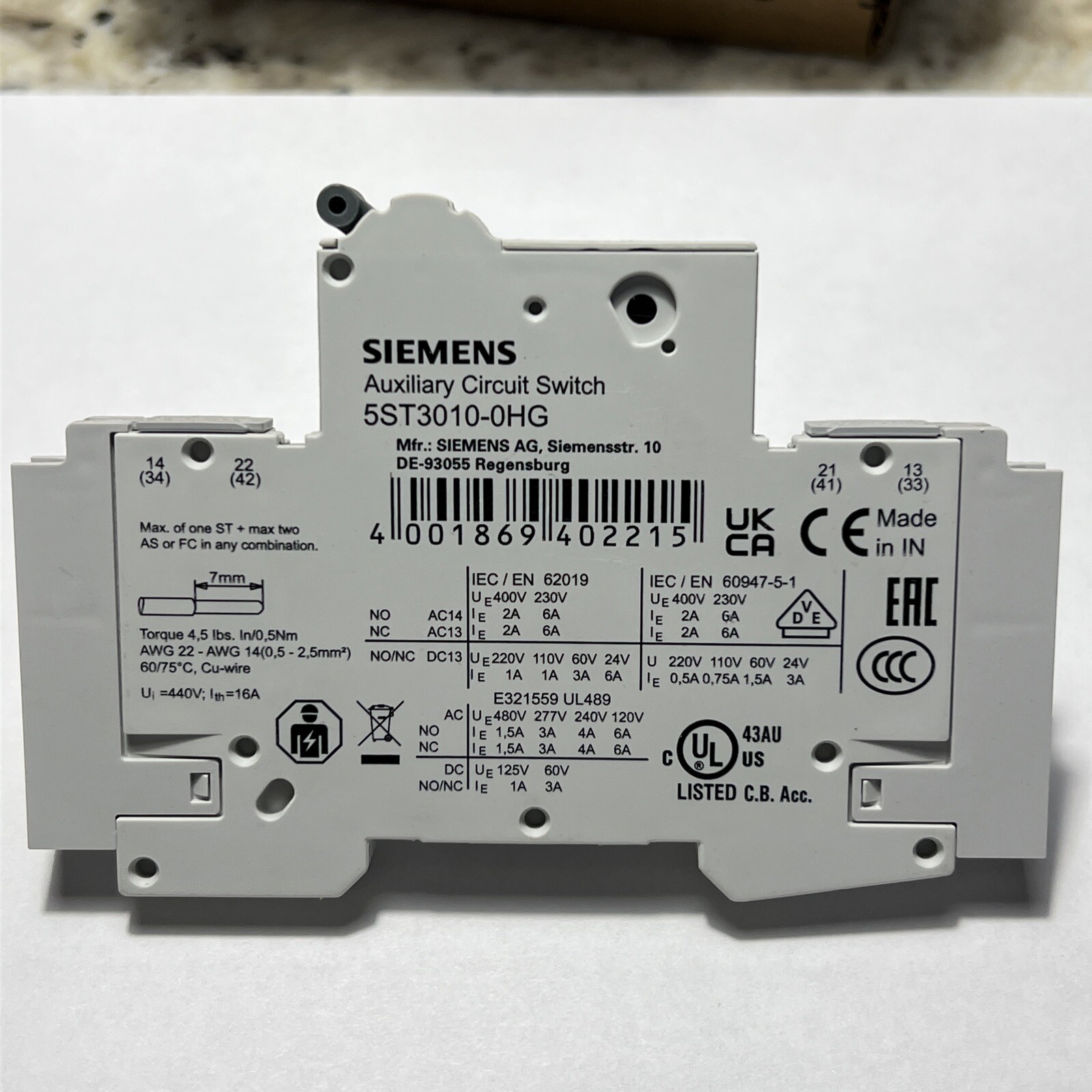 Siemens Circuit Switch 5ST3010-0HG